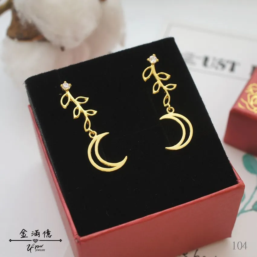 月光下的枝枒-黃金耳環-耳針式耳環
