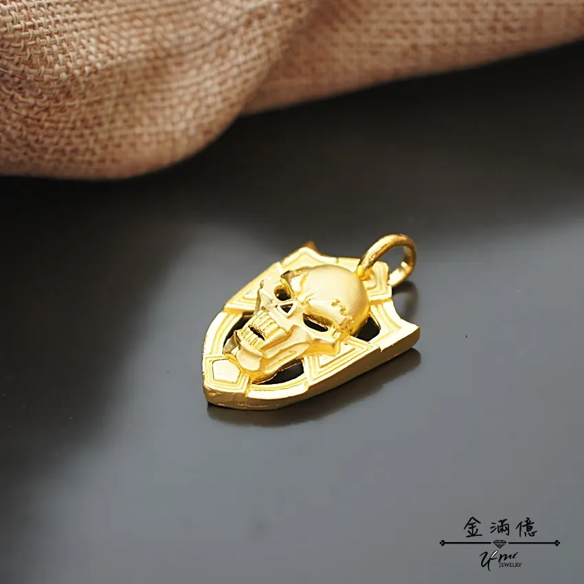 骷髏頭盾牌造型-黃金墜子- 男生黃金項鍊_02