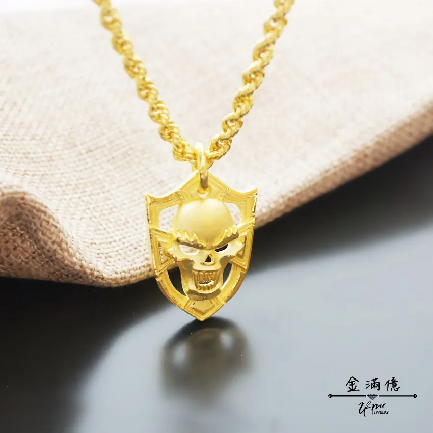 骷髏頭盾牌造型-黃金墜子- 男生黃金項鍊_03
