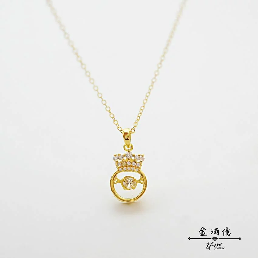 晃動鑽石-皇冠女王黃金墜子- 黃金項鍊_01