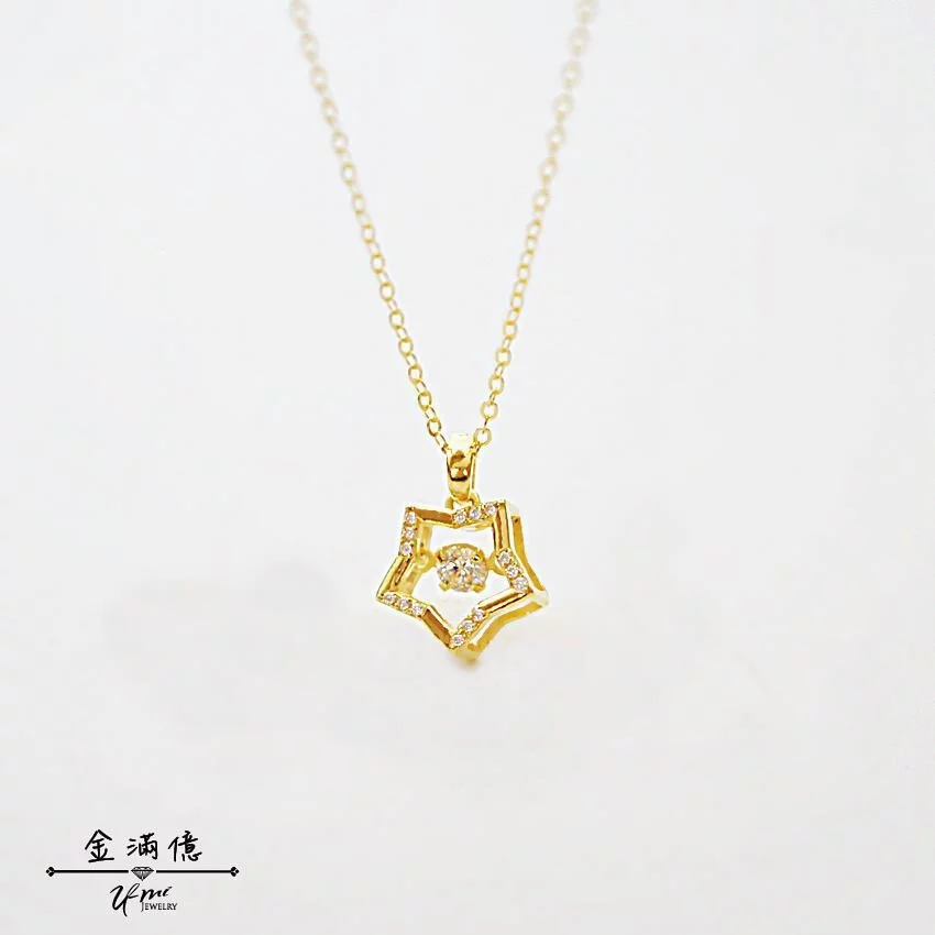 晃動鑽石-五角星星造型黃金墜子- 黃金項鍊_01