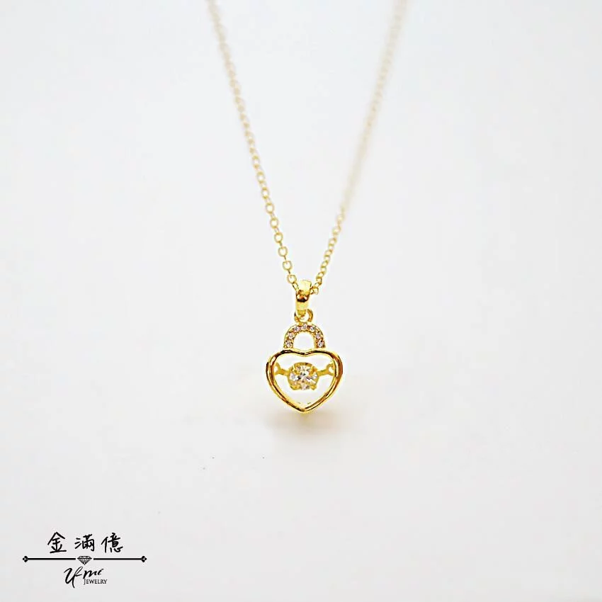 晃動鑽石-愛心-黃金墜子