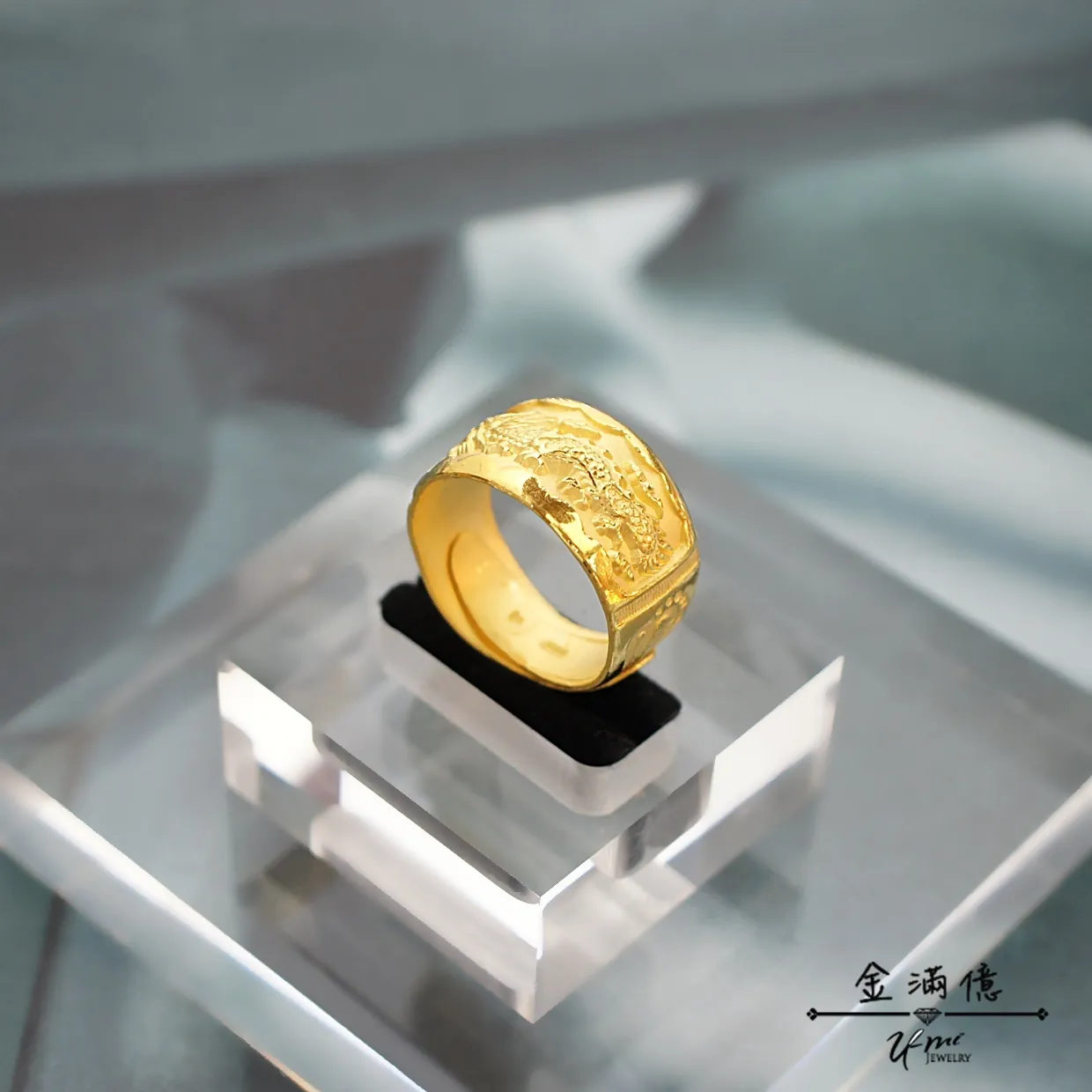 黃金戒指-寬版龍紋-黃金男生戒指_02