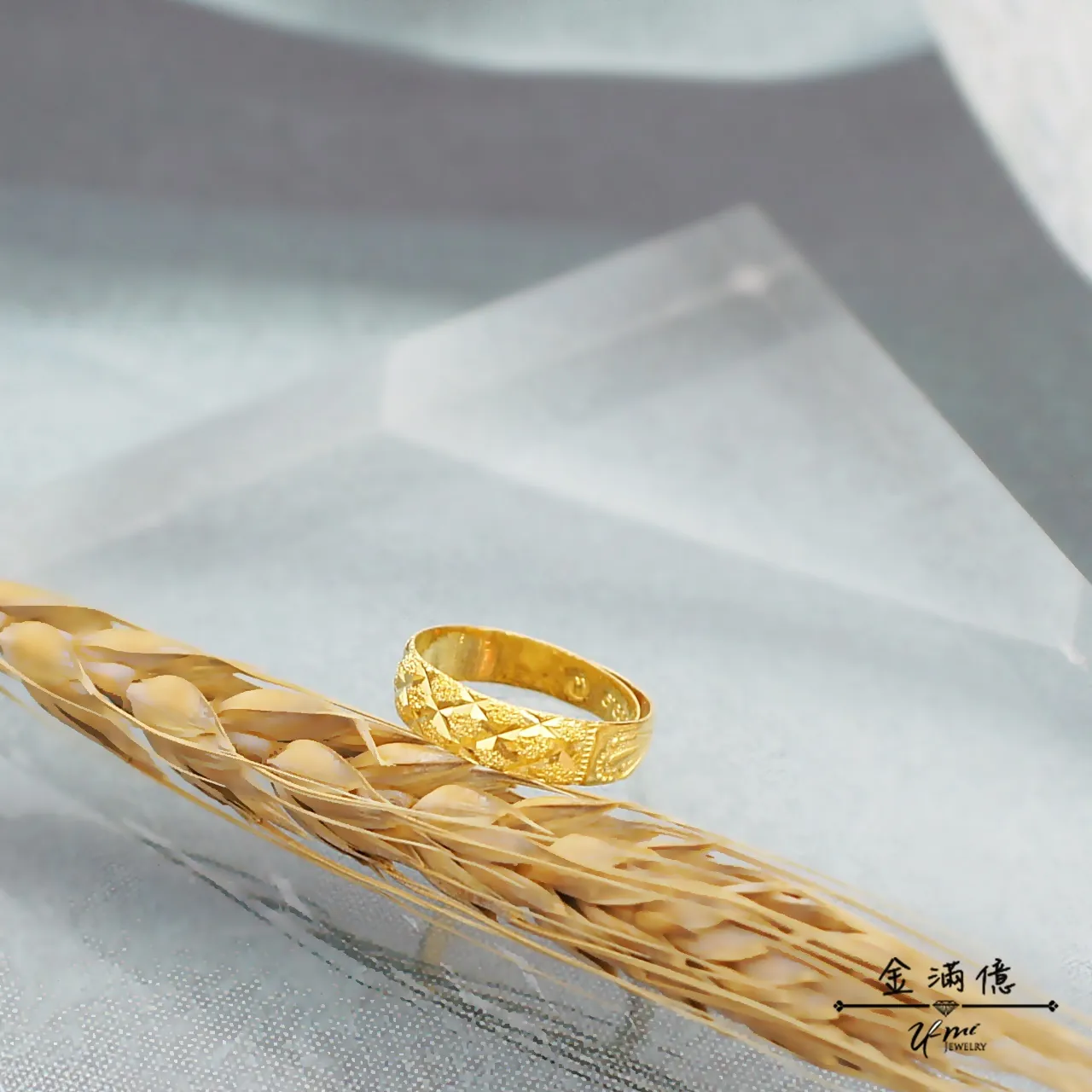黃金戒指-刻花棋盤紋鑽砂-黃金男生戒指_02
