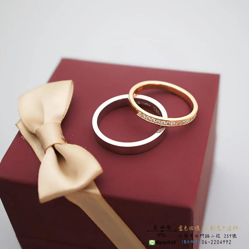 特殊訂做-鉑金與玫瑰K金鑽石線戒-結婚對戒 (2