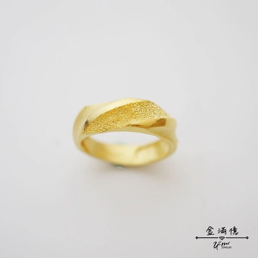 立體鑽紗條紋 - 黃金戒指 - 男生戒指