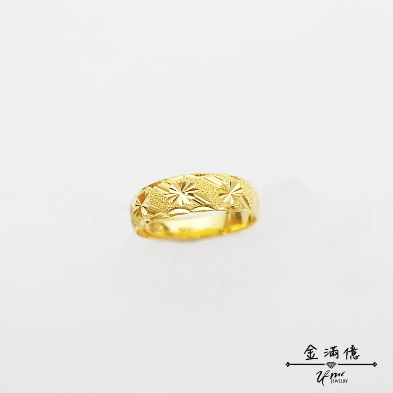 黃金戒指-刻花斜紋鑽砂-黃金男生戒指_01
