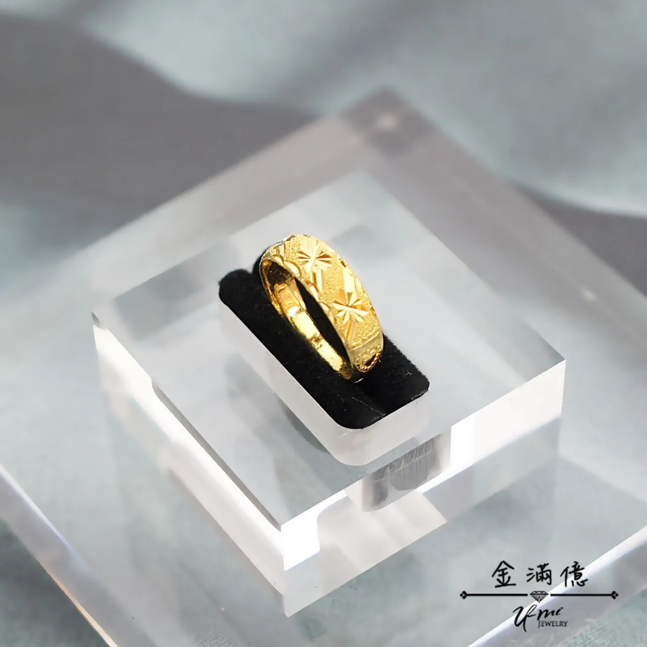 黃金戒指-刻花斜紋鑽砂-黃金男生戒指_02