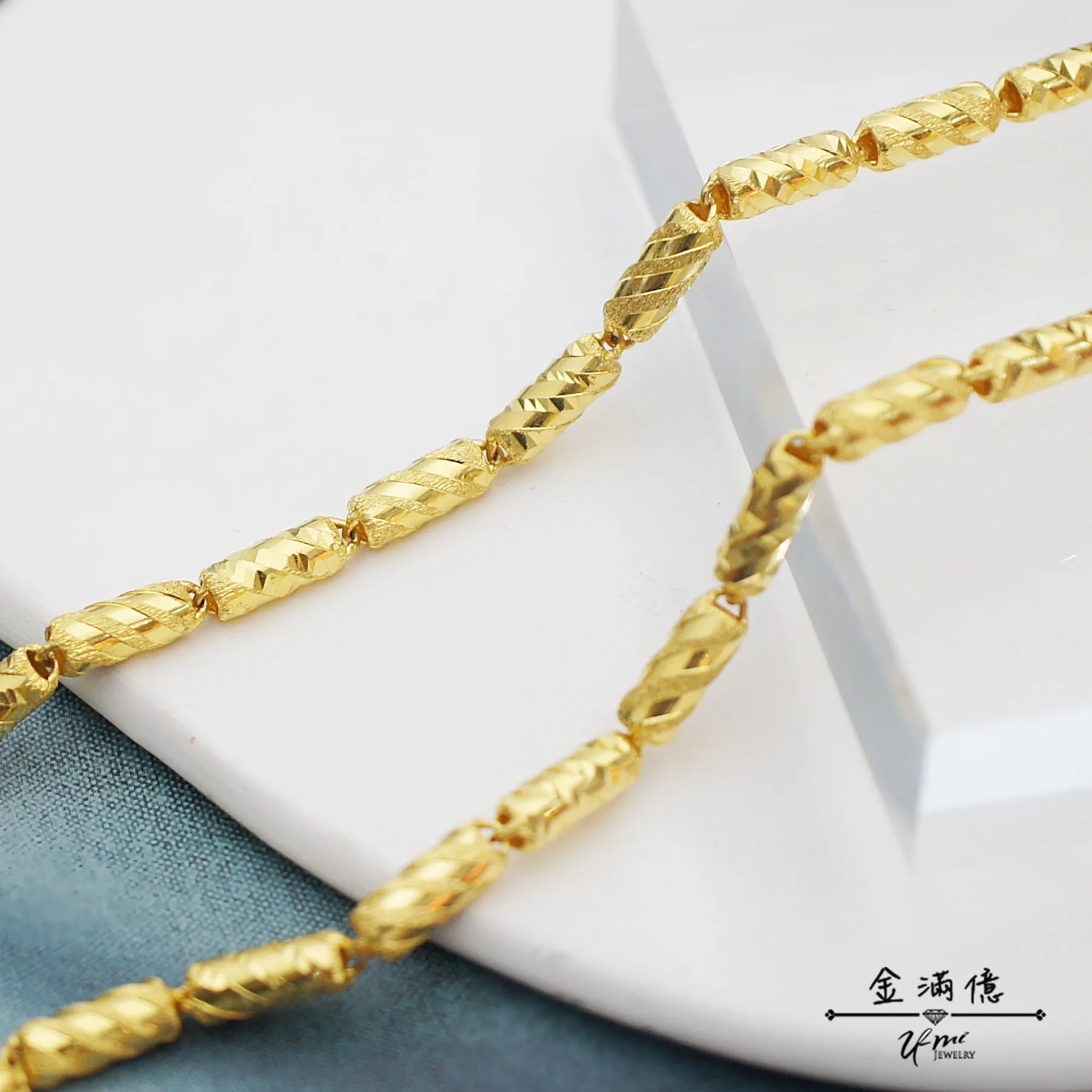 亮面刻花管鍊-黃金項鍊-男生黃金項鍊