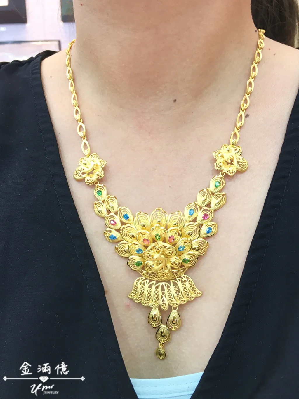  結婚金飾_黃金套鍊組_寶石鳳凰呈祥 _01