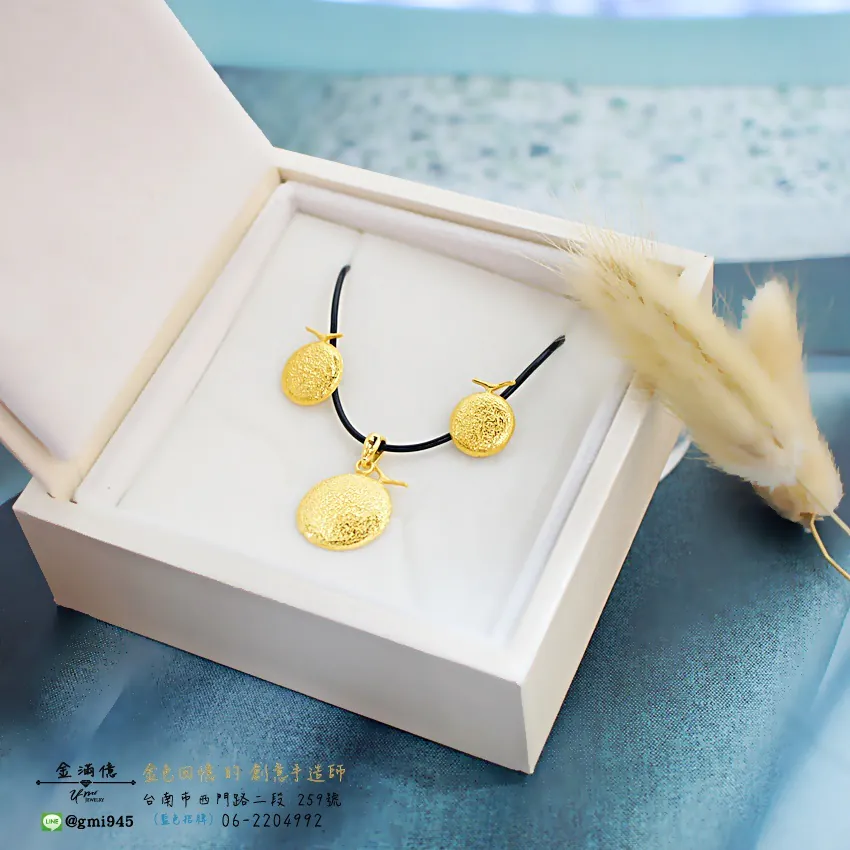 客製化飾品-哈密瓜造型-黃金墜子與黃金耳環