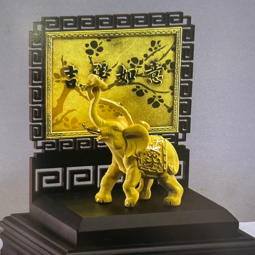 客製化黃金-吉祥大象 (絨沙金工藝) 黃金擺件|禮品