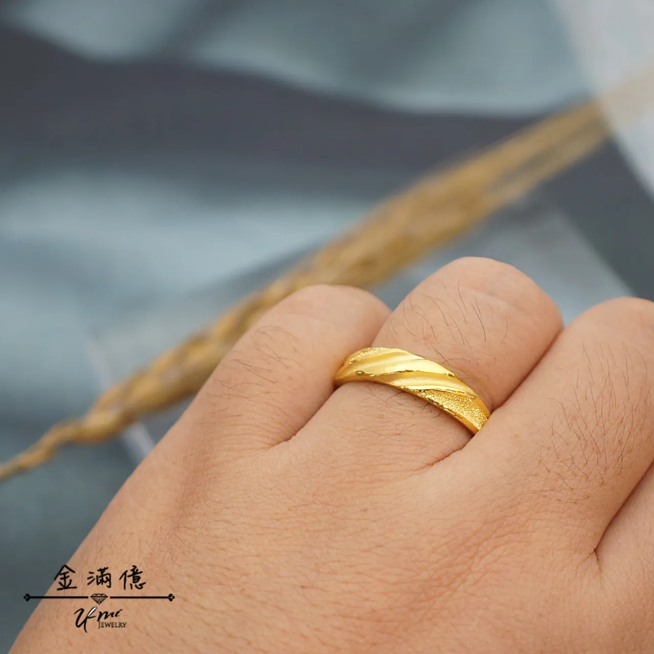 黃金戒指-霧面柔感斜紋-黃金男生戒指_03