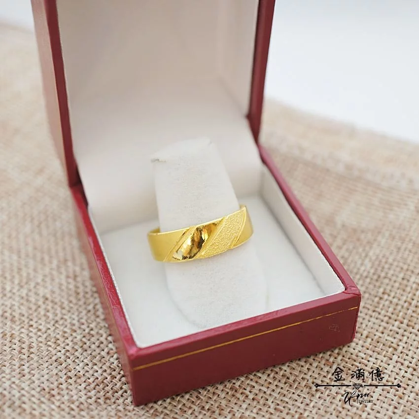 黃金戒指-平面簡約條紋-黃金男生戒指_02