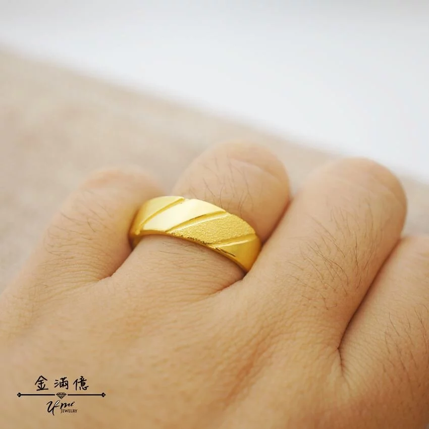 黃金戒指-平面簡約條紋-黃金男生戒指_03