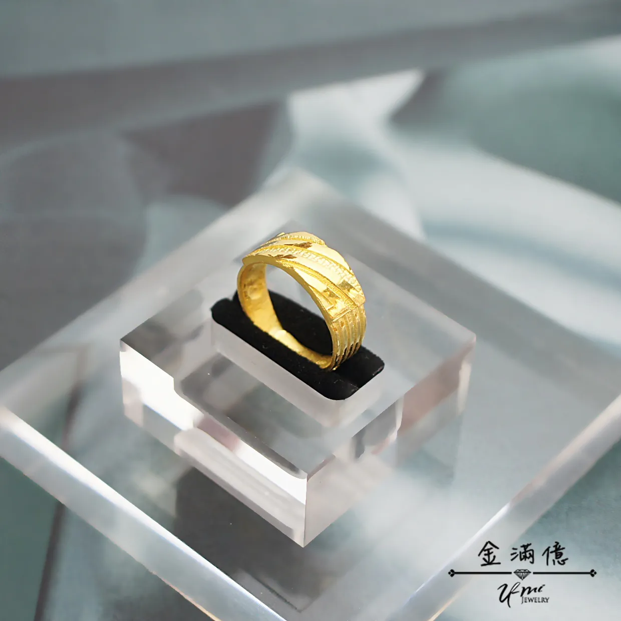 黃金戒指-寬版光面線條-黃金男生戒指_02