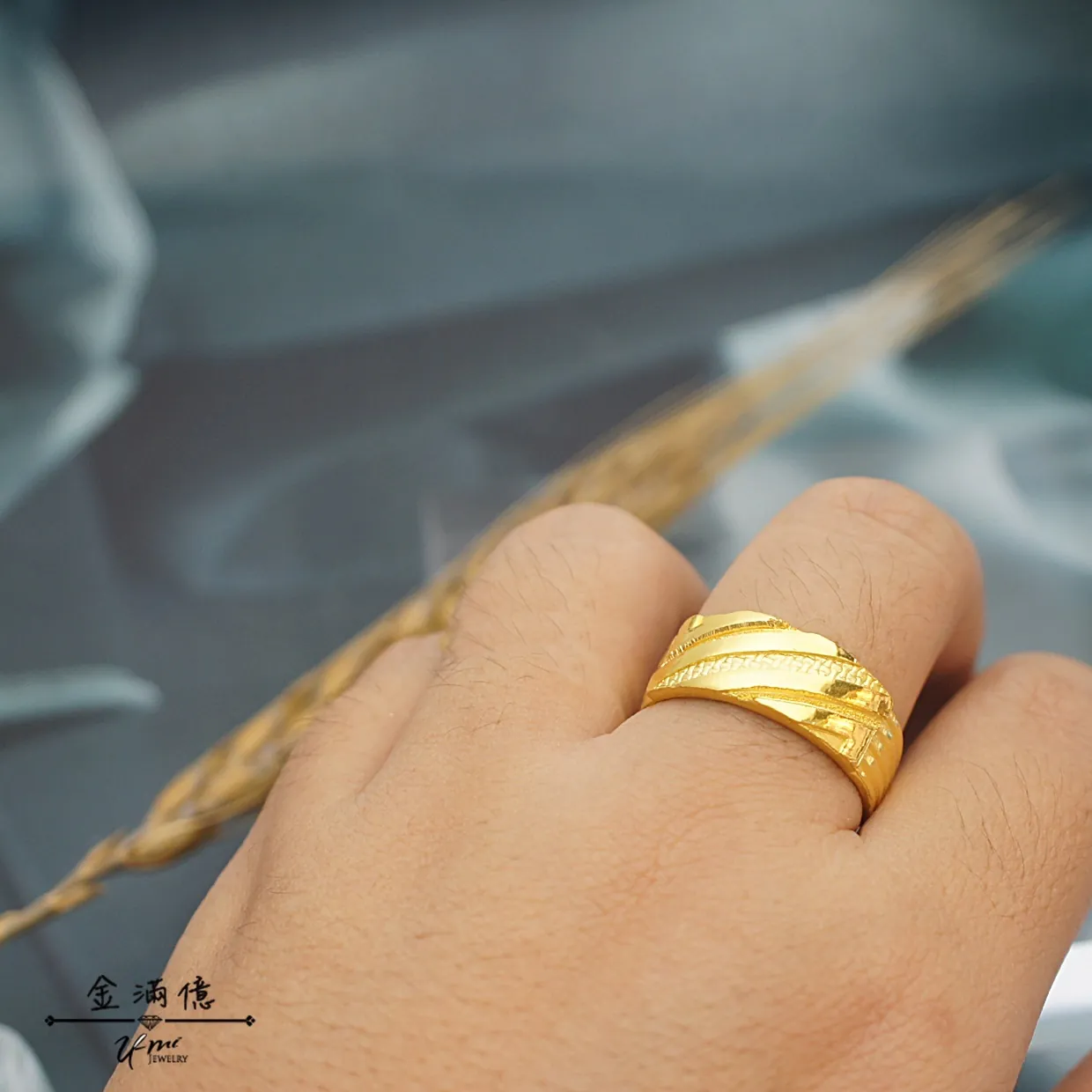 黃金戒指-寬版光面線條-黃金男生戒指_03