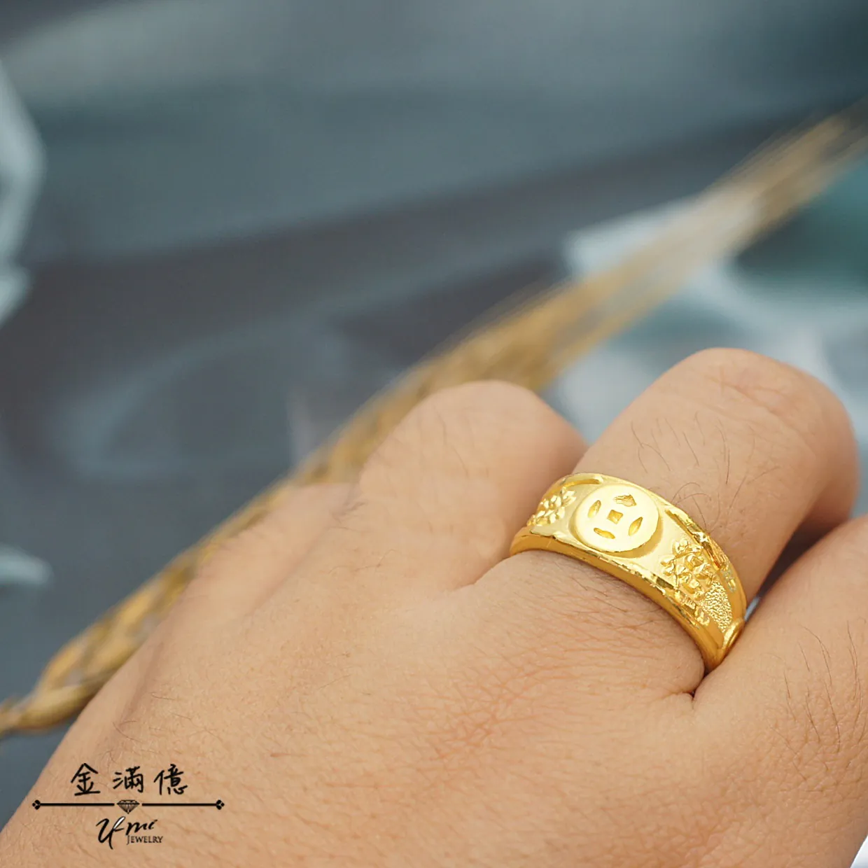 黃金戒指-發財古錢戒-黃金男生戒指_03