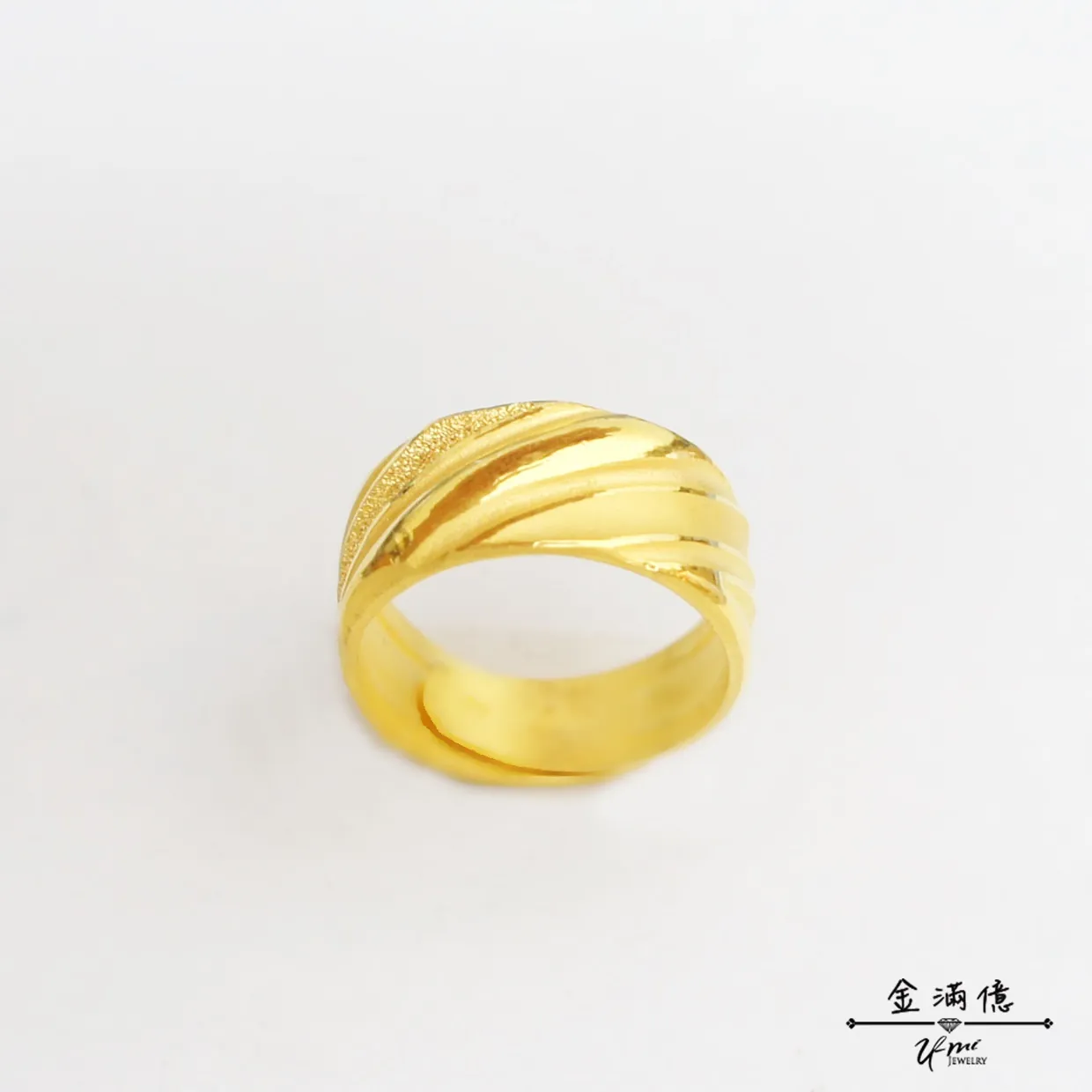 寬版鑽感光面交替 - 黃金戒指 - 男生戒指