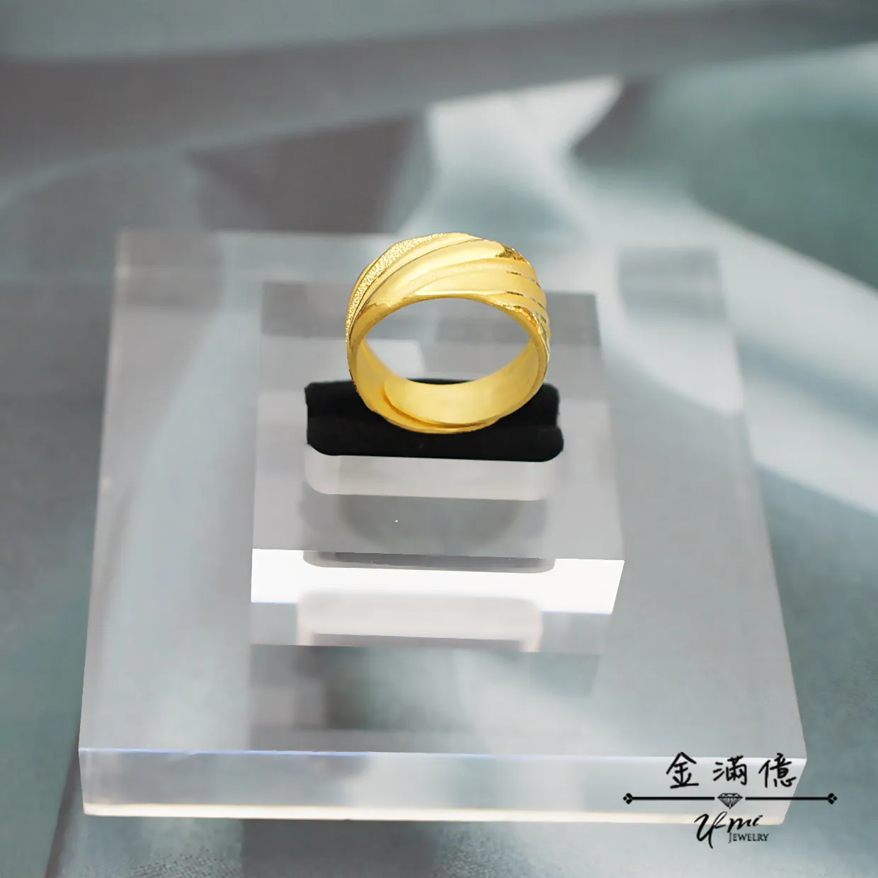 黃金戒指-寬版鑽感光面交替-黃金男生戒指_01