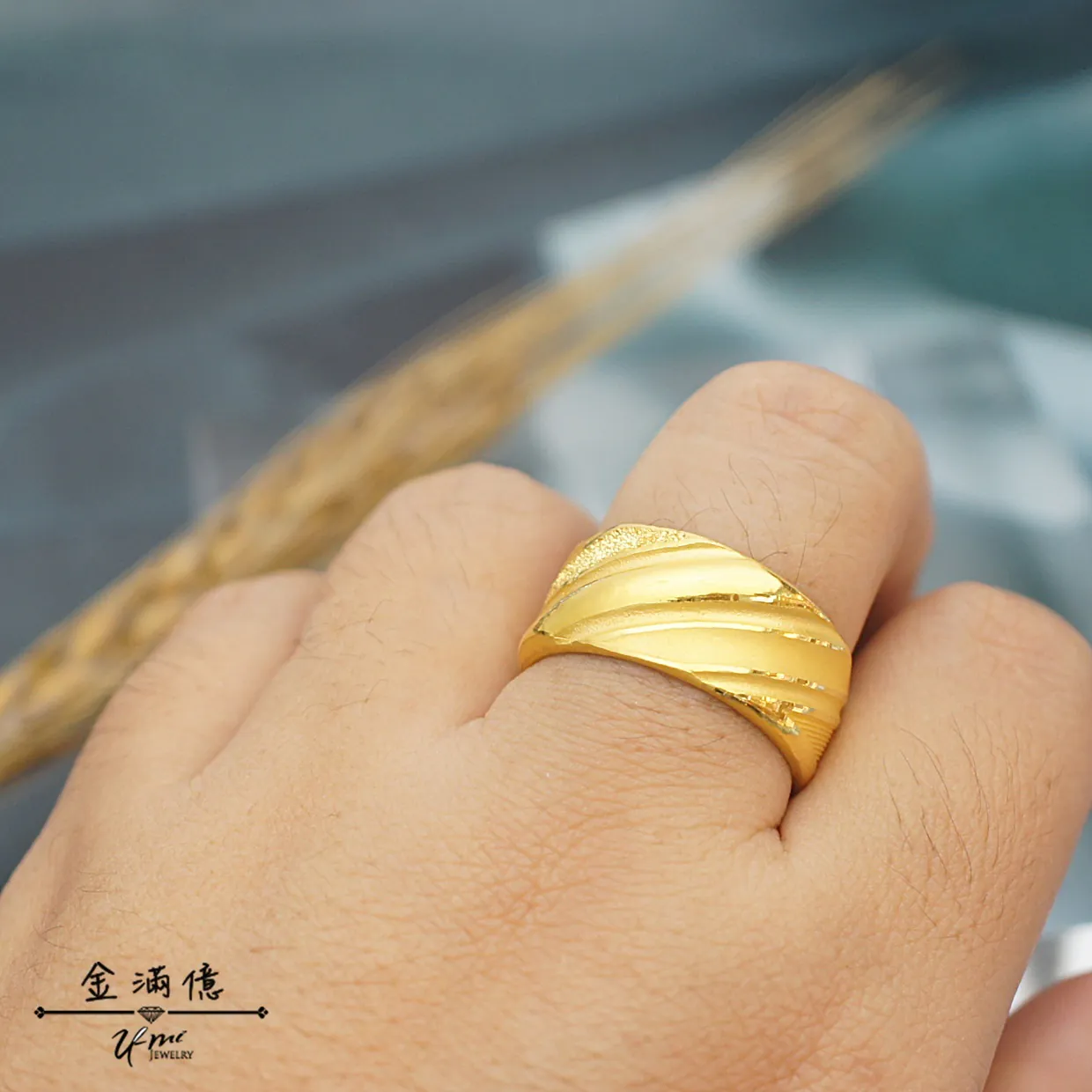 黃金戒指-寬版鑽感光面交替-黃金男生戒指_03