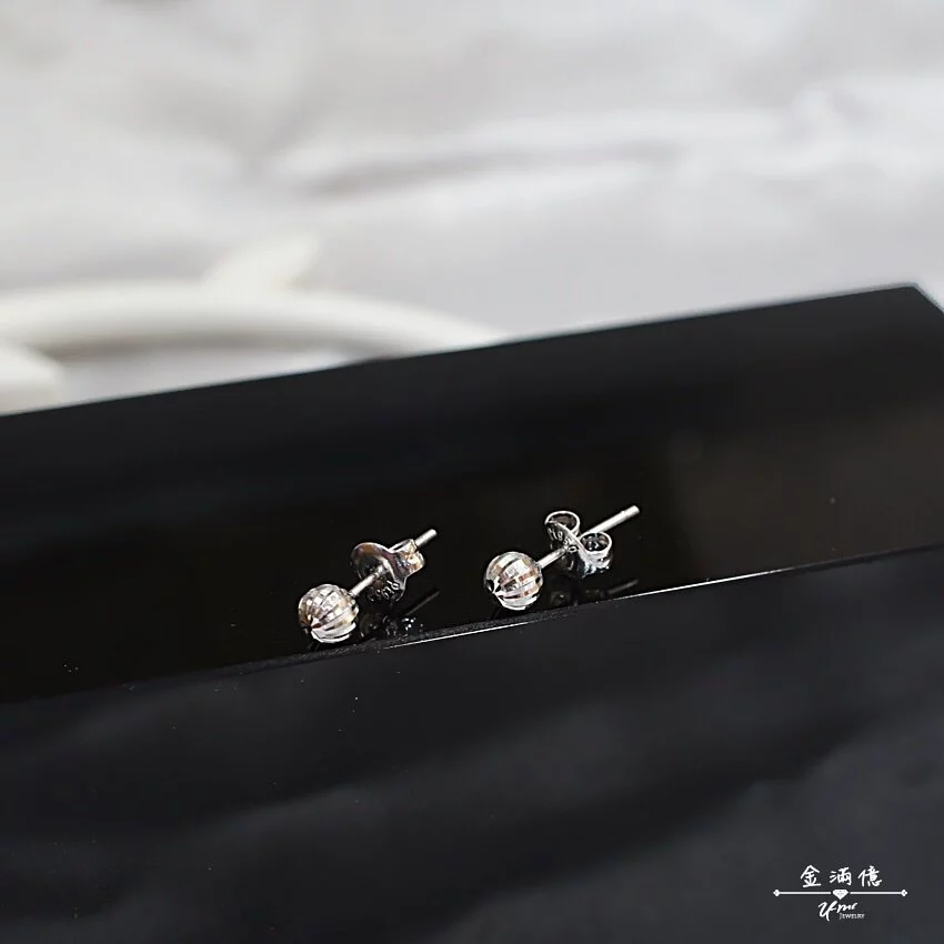 刻花圓珠-女生白金耳環|鉑金耳環