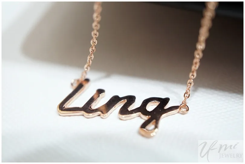 訂做純銀姓名項鍊-Ling 英文名字純銀小套鍊 (玫瑰金色)