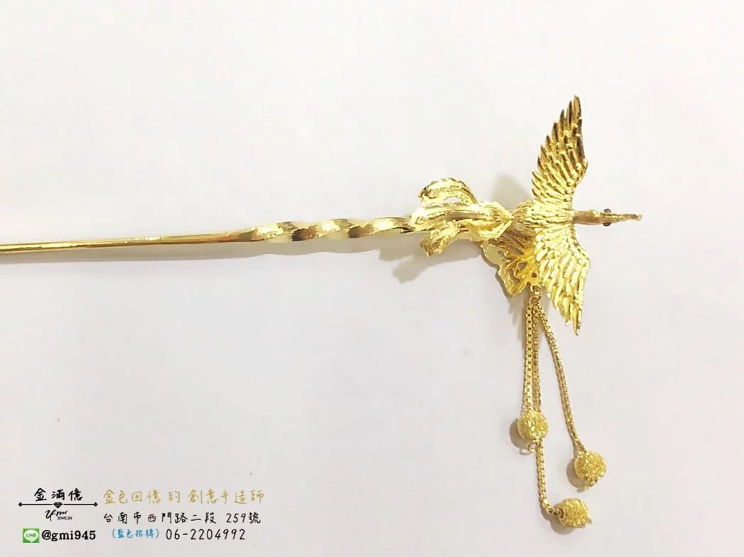 特殊客製化-鳳凰蝴蝶黃金髮簪