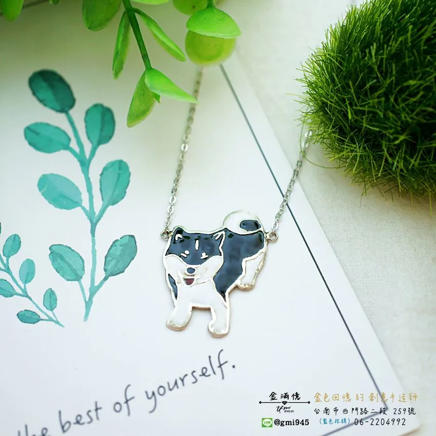 特殊訂做-砝琅黑色柴犬-純銀項鍊 (2)