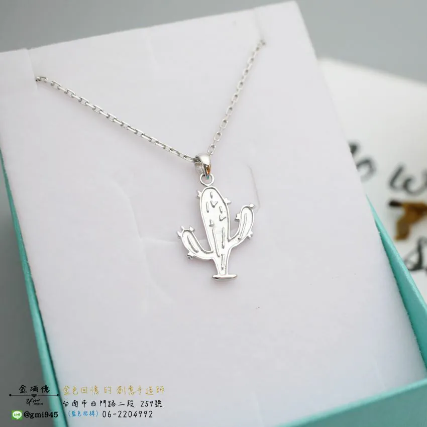客製化飾品-仙人掌-白金墜子|白金項鍊 (2)