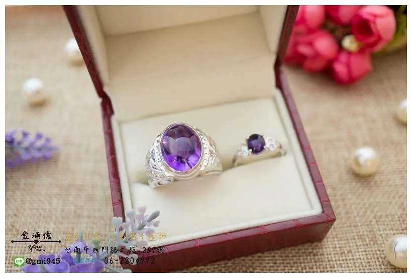 特殊訂做結婚對戒-紫水晶鑲嵌白金戒指 (1)