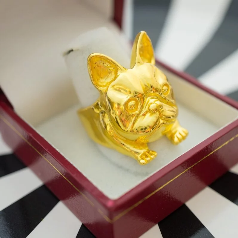 訂做黃金戒指-法國鬥牛犬造型戒指 (2)