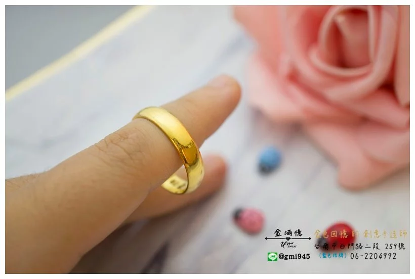 訂做黃金戒指-光面簡約內側雷刻的純金戒指 (3)