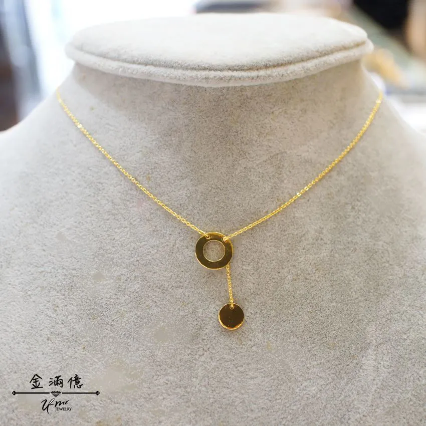 黃金項鍊-簡單的兩個圓-黃金小套鍊 -訂做項鍊(3)