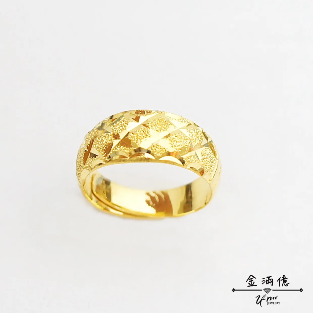 黃金戒指-閃亮菠蘿格紋-黃金男生戒指_01