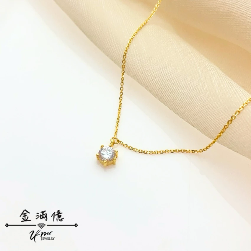 女生黃金項鍊-六爪單鑽-黃金小套鍊_02