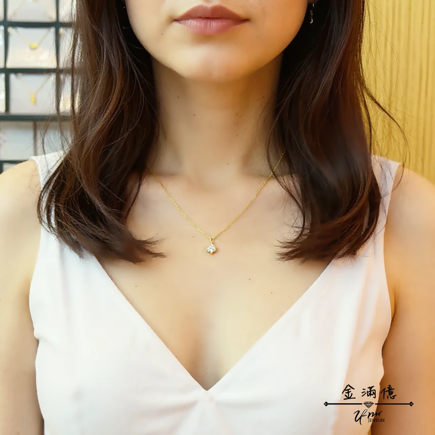 女生黃金項鍊-六爪單鑽-黃金小套鍊_04