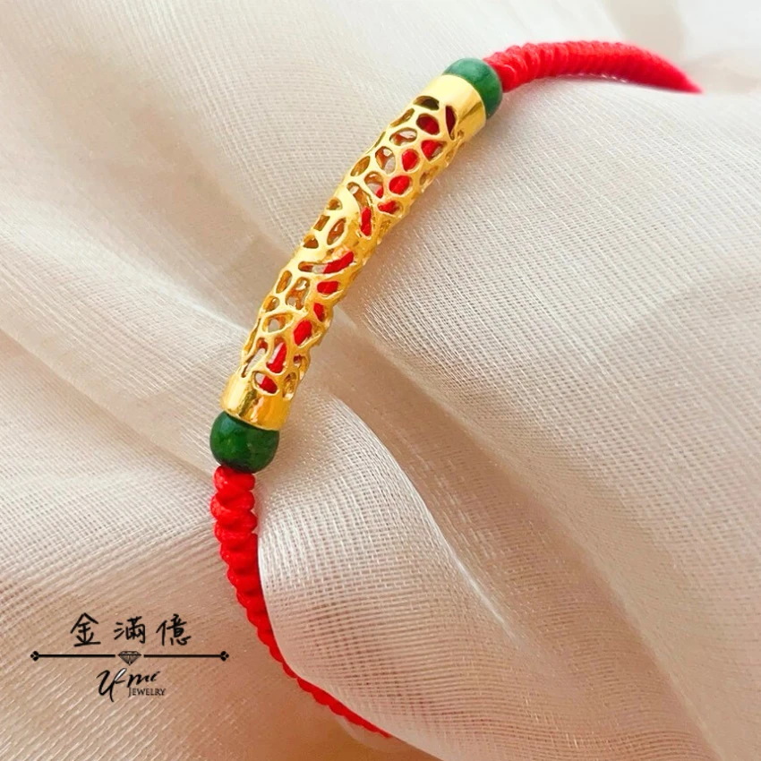  黃金蠶絲蠟線手鍊-縷之金管-黃金彌月金飾_03