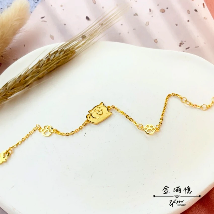 客製化飾品-柴犬狗腳印造型-黃金寵物手鍊