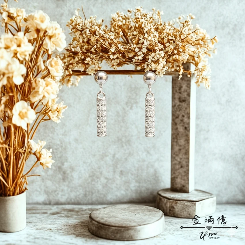 垂墜排鑽耳環 -女生白金耳環|鉑金耳環