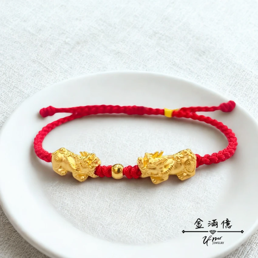 雙隻招財貔貅 - 黃金貔貅手鍊｜編織手鍊
