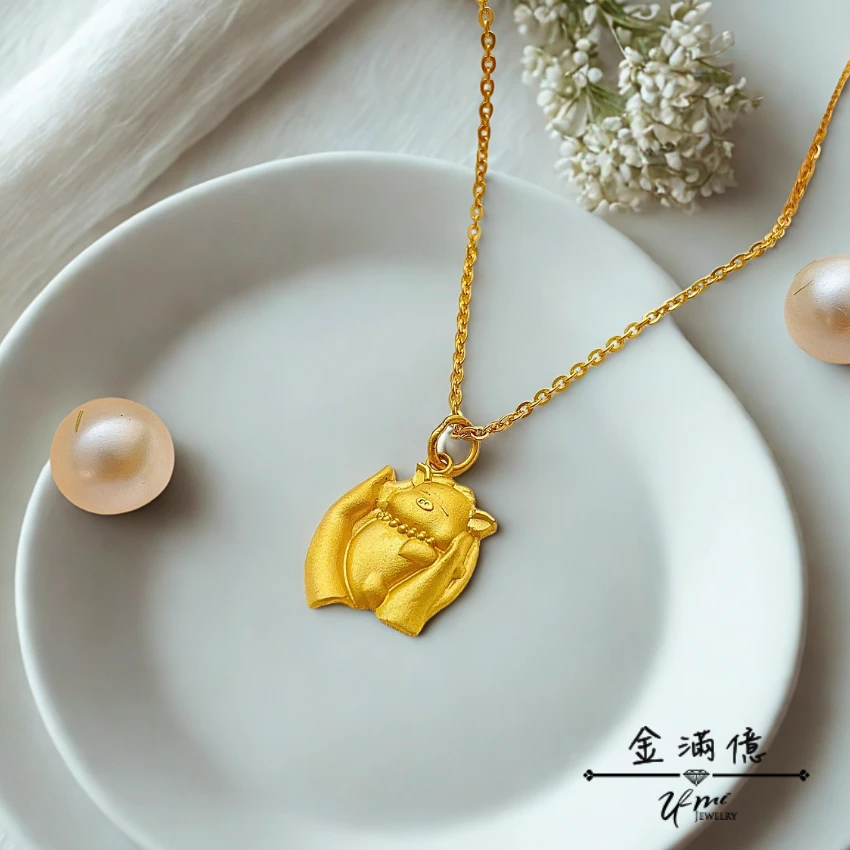 客製化飾品-掌心寵愛・黃金小豬墜子02
