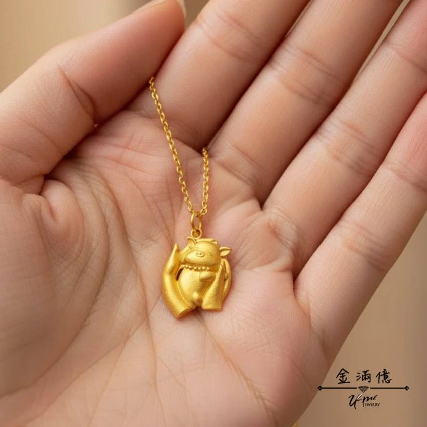 客製化飾品-掌心寵愛・黃金小豬墜子03