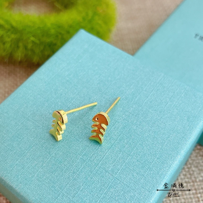 客製化飾品-魚骨頭黃金耳環-02