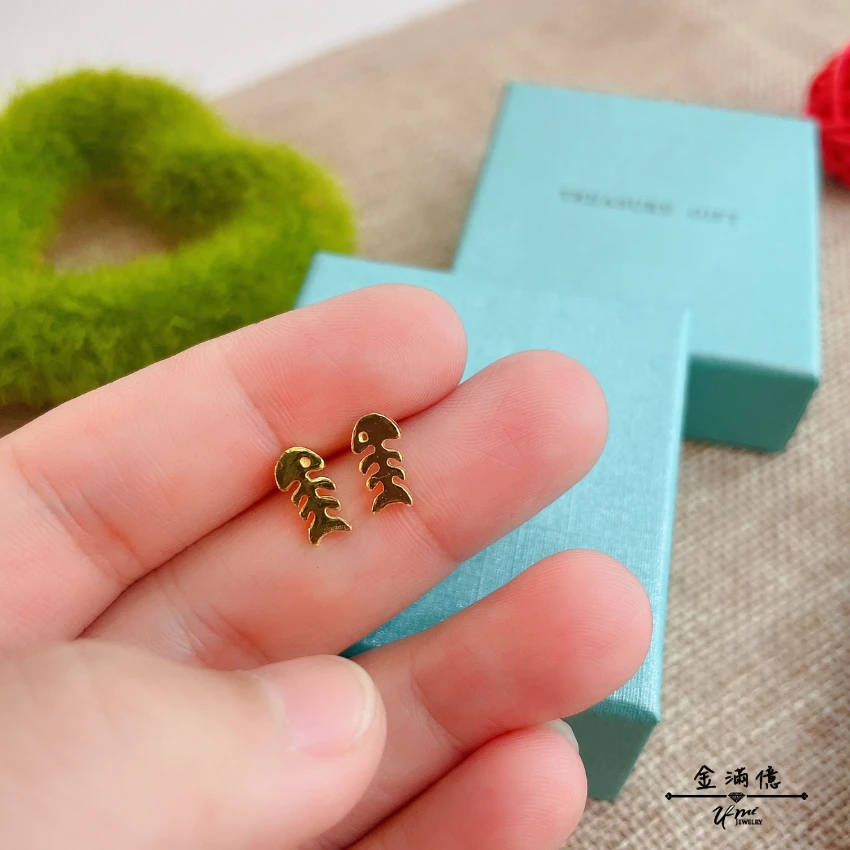 客製化飾品-魚骨頭黃金耳環-03
