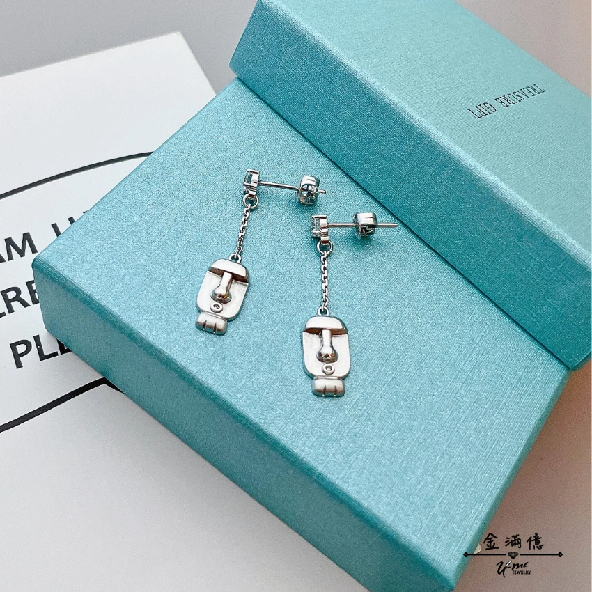 客製化飾品-島嶼守護・摩艾靈感垂墜造型-白金耳環