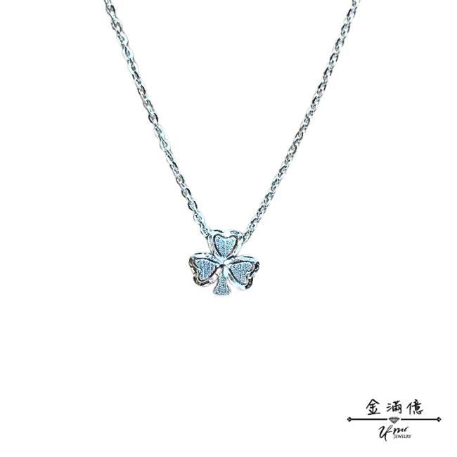 迷你系鑽砂三葉草-女生白金套鍊|白金項鍊