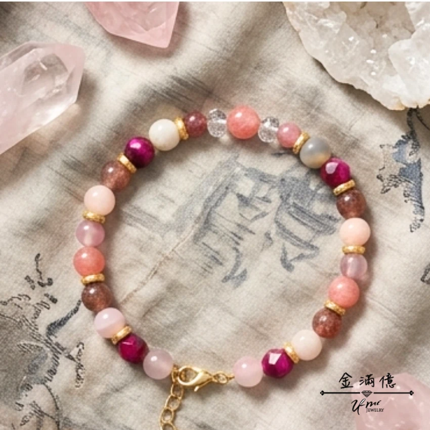 盤纏幸福-水晶串珠-女生黃金手鍊