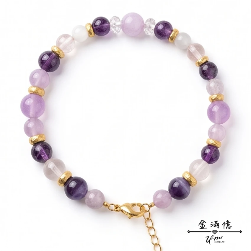  黃金串珠手鍊-純金盤纏紫色水晶黃金手鍊-金滿億銀樓_01