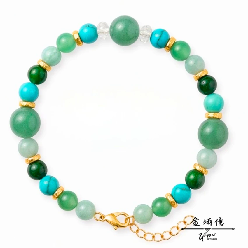  黃金串珠手鍊-純金盤纏綠色水晶黃金手鍊-金滿億銀樓_01